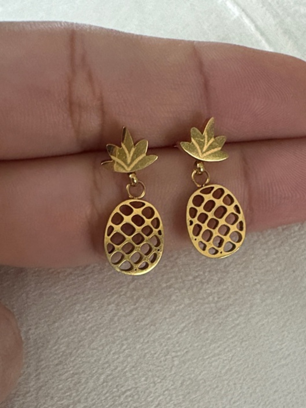 Gold Pineapple Drop Earrings Stainless Steel